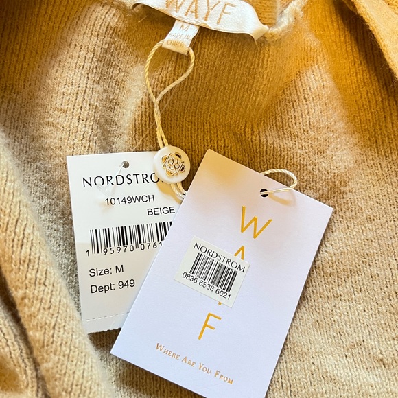 NWT Dave’s Side Tie Wrap Knit Cardigan Sweater Camel Beige V Neck Size M… - Picture 9 of 9